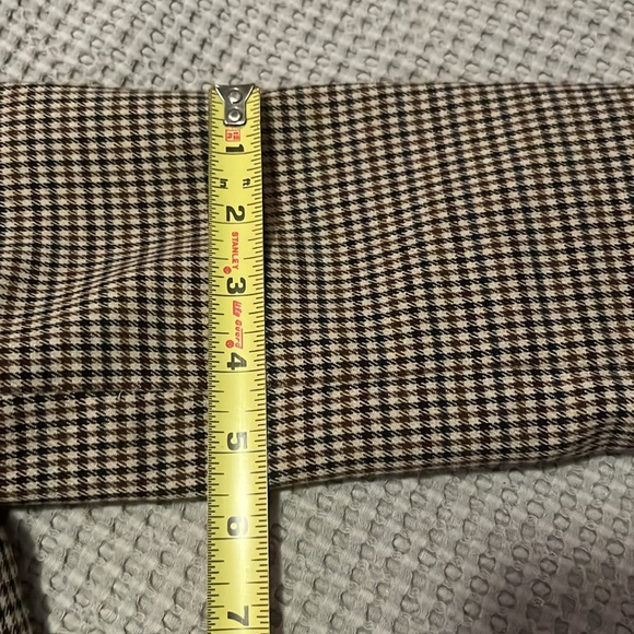 Club Monaco Plaid Checked Neutral Leather Collar Trim Blazer Jacket Sz 6